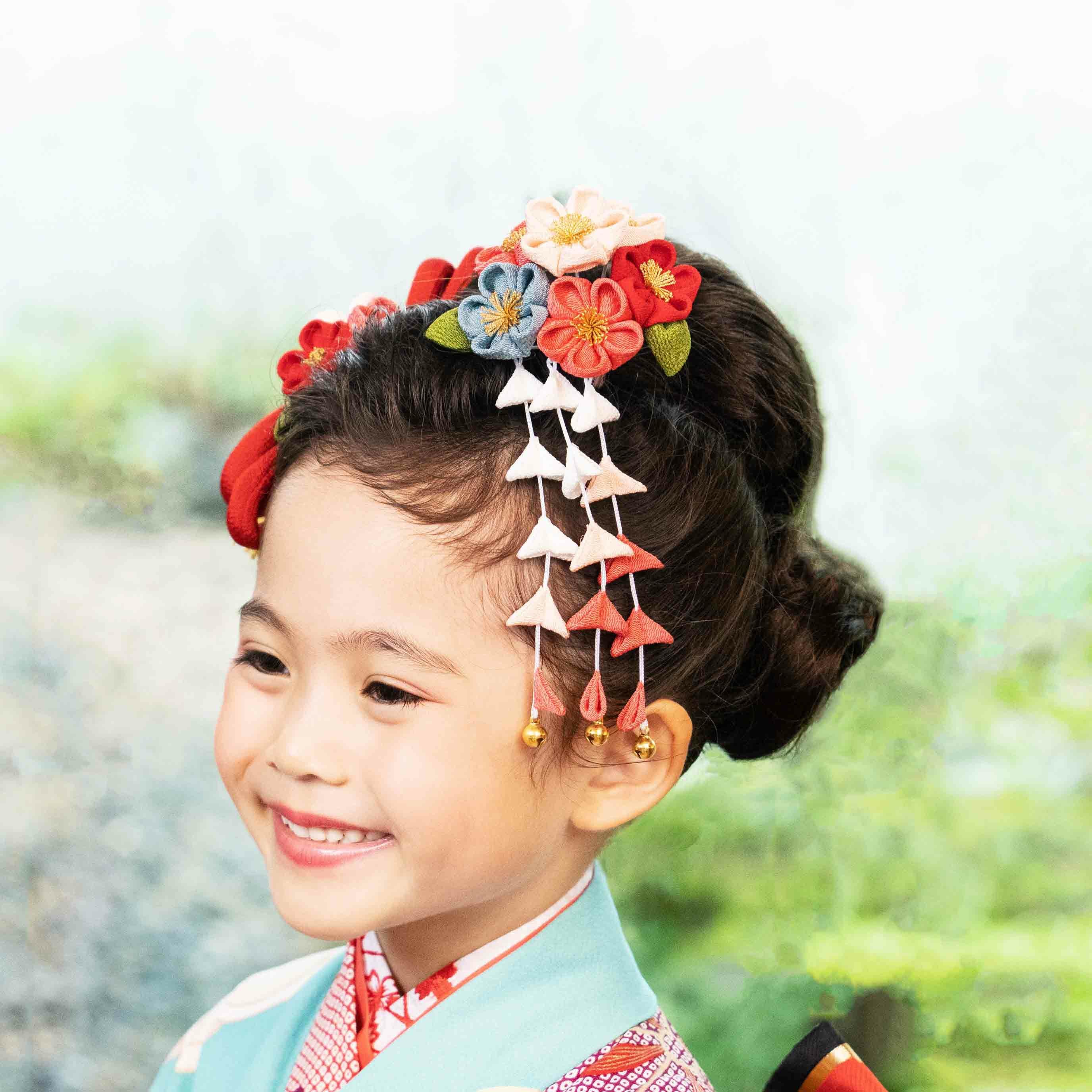 蝶二羽付き六輪梅かんざし 下がり付き （紫系） | かづら清老舗