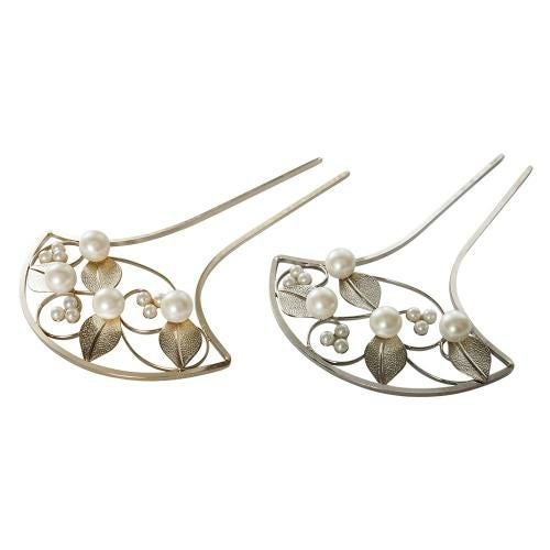 本漆純金蒔絵螺鈿かんざし 銀杏ピン 王朝文様（黒色） | かづら清老舗