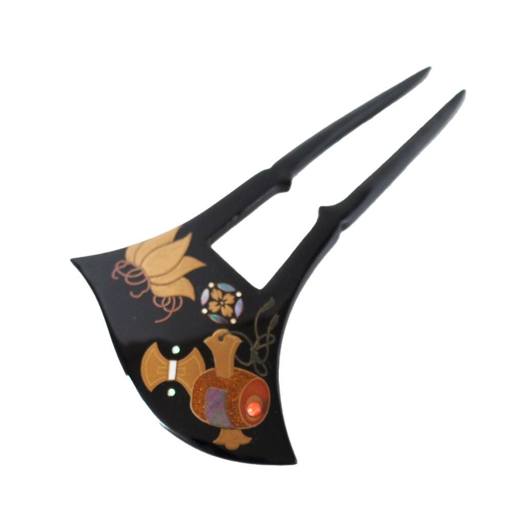 本漆純金蒔絵螺鈿かんざし 銀杏ピン 正倉院文様 | かづら清老舗