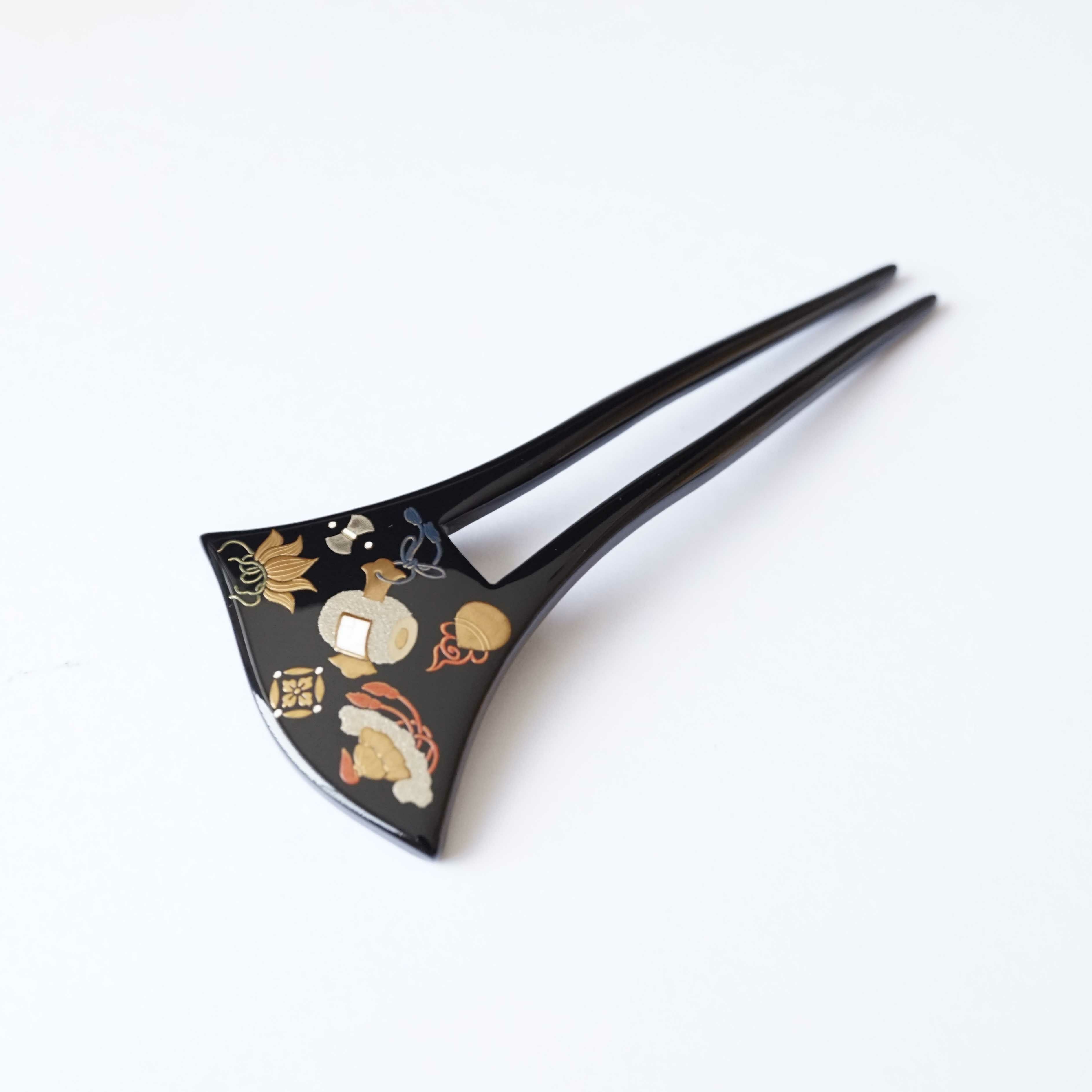 本漆純金蒔絵螺鈿かんざし 銀杏ピン 正倉院文様 | かづら清老舗