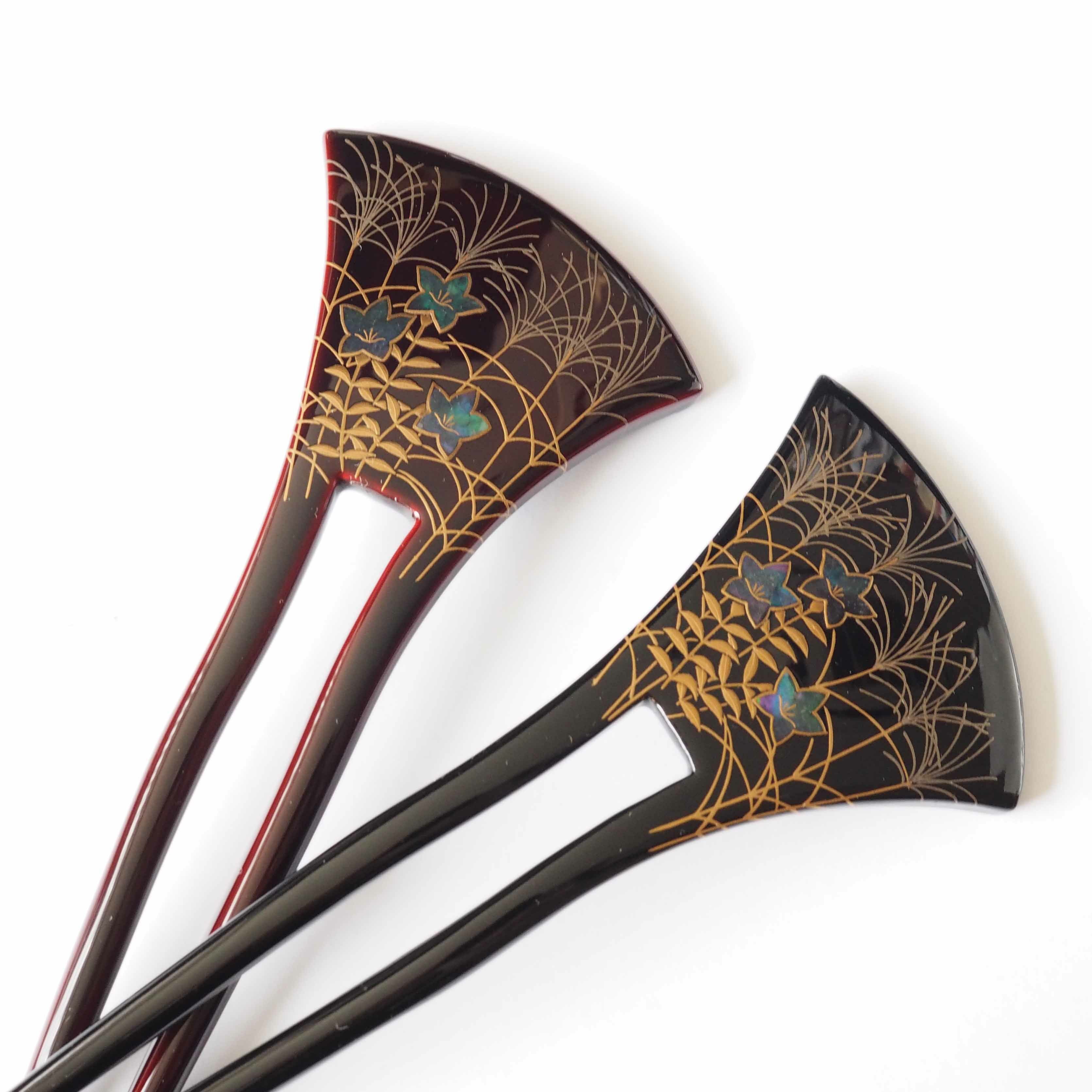 本べっ甲 純金蒔絵螺鈿かんざし 蔦文様（パール付き） | かづら清老舗