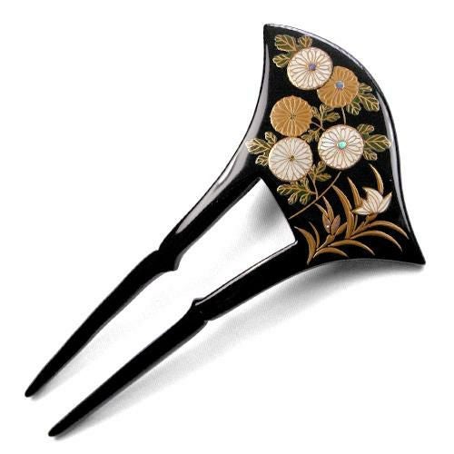 希少‼︎ 本漆純金蒔絵螺鈿かんざし　波型ピン（中）　光琳梅文様（黒色） 000000000273-01.jpg?size=m&w=