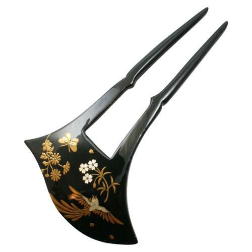 本漆純金蒔絵螺鈿かんざし 波型ピン（中） 王朝文様 | かづら清老舗