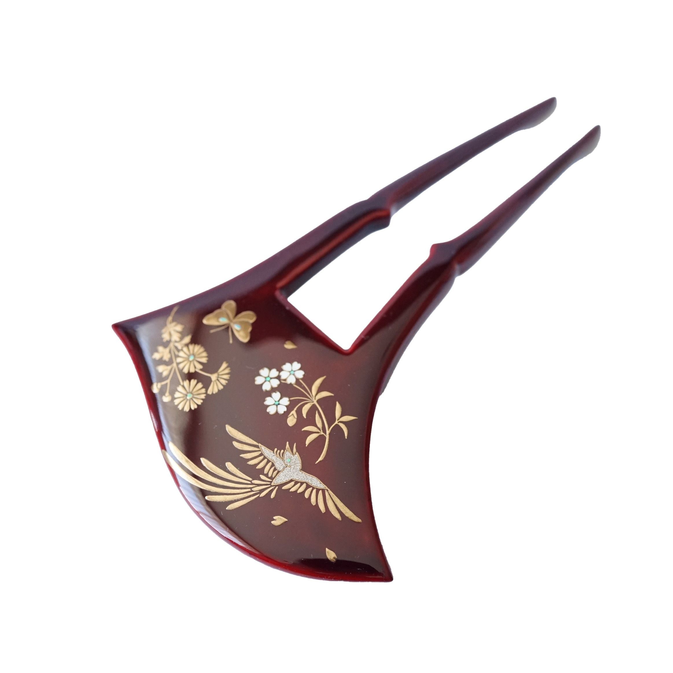 本漆純金蒔絵螺鈿かんざし 波型ピン（中） 王朝文様 | かづら清老舗