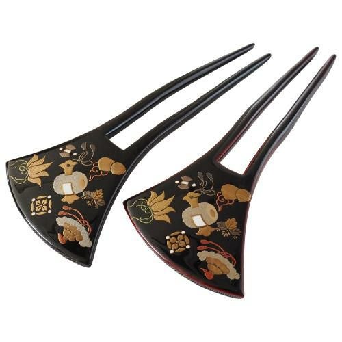 本漆純金蒔絵螺鈿かんざし 銀杏ピン 宝尽くし文様 | かづら清老舗