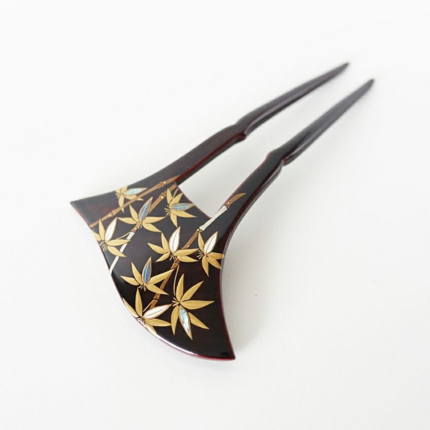 本漆純金蒔絵螺鈿かんざし 波型ピン（大） 竹文様 | かづら清老舗