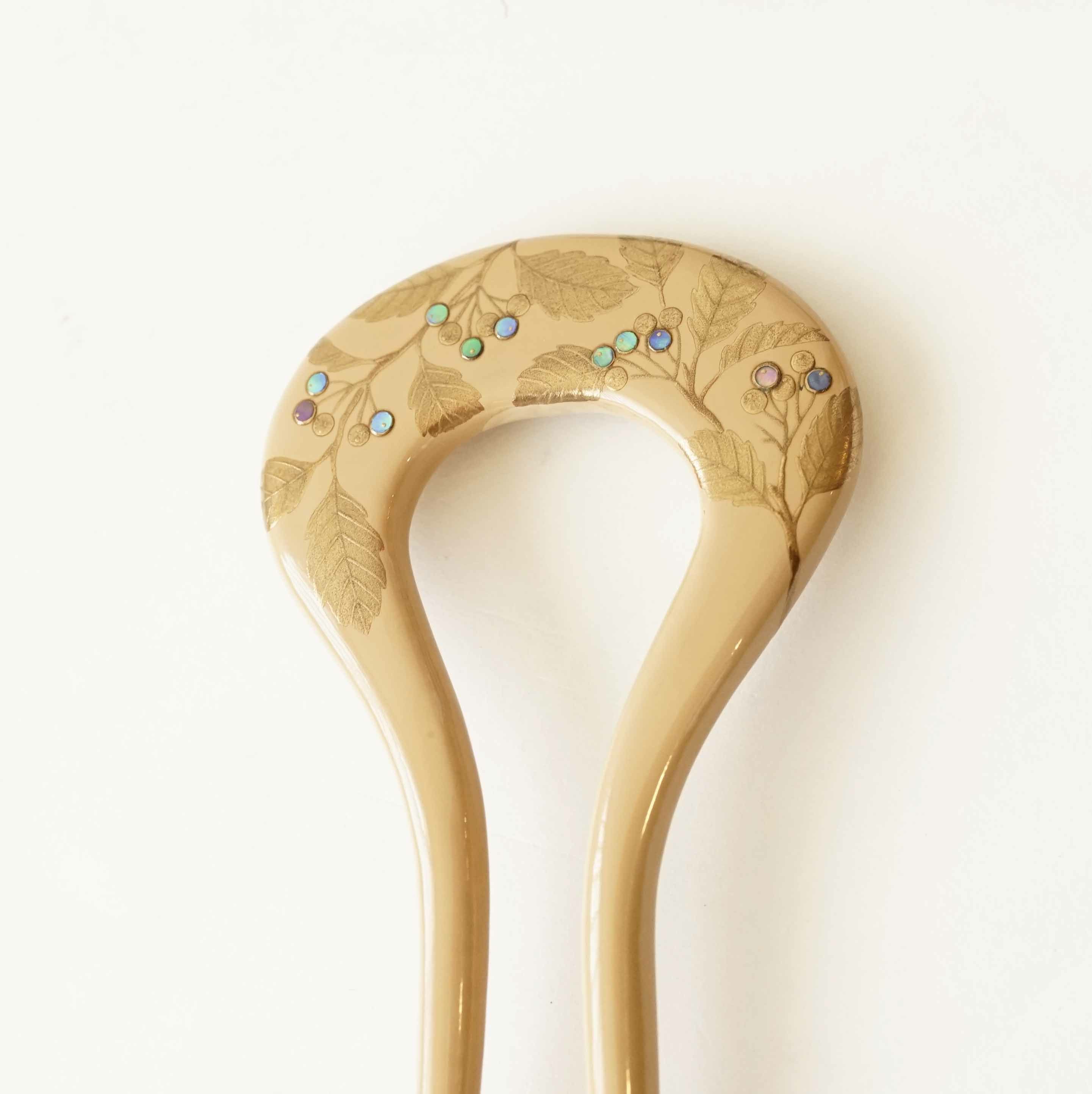 金蒔絵 通販 金細工 髪飾り 本漆純金蒔絵螺鈿かんざし 輪ピン 小