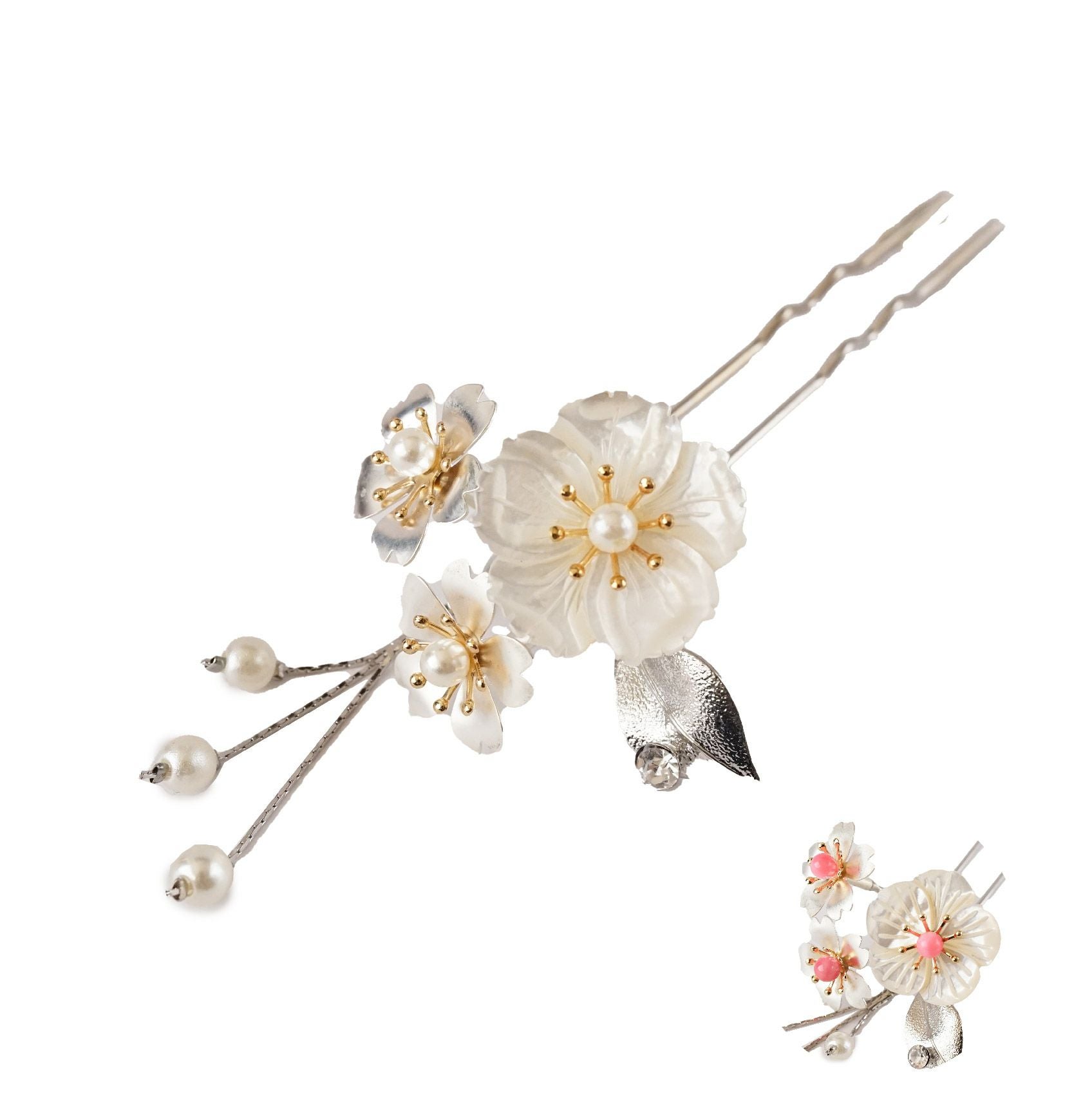 白蝶貝 三輪桜 花月かんざし（パール下がり付き） | かづら清老舗