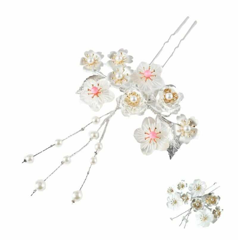 本べっ甲 純金蒔絵螺鈿かんざし 貝合わせ文様（パール付き） | かづら