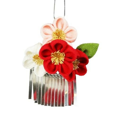 七五三 四輪梅びら付きかんざし（赤・白・ピンク） | かづら清老舗