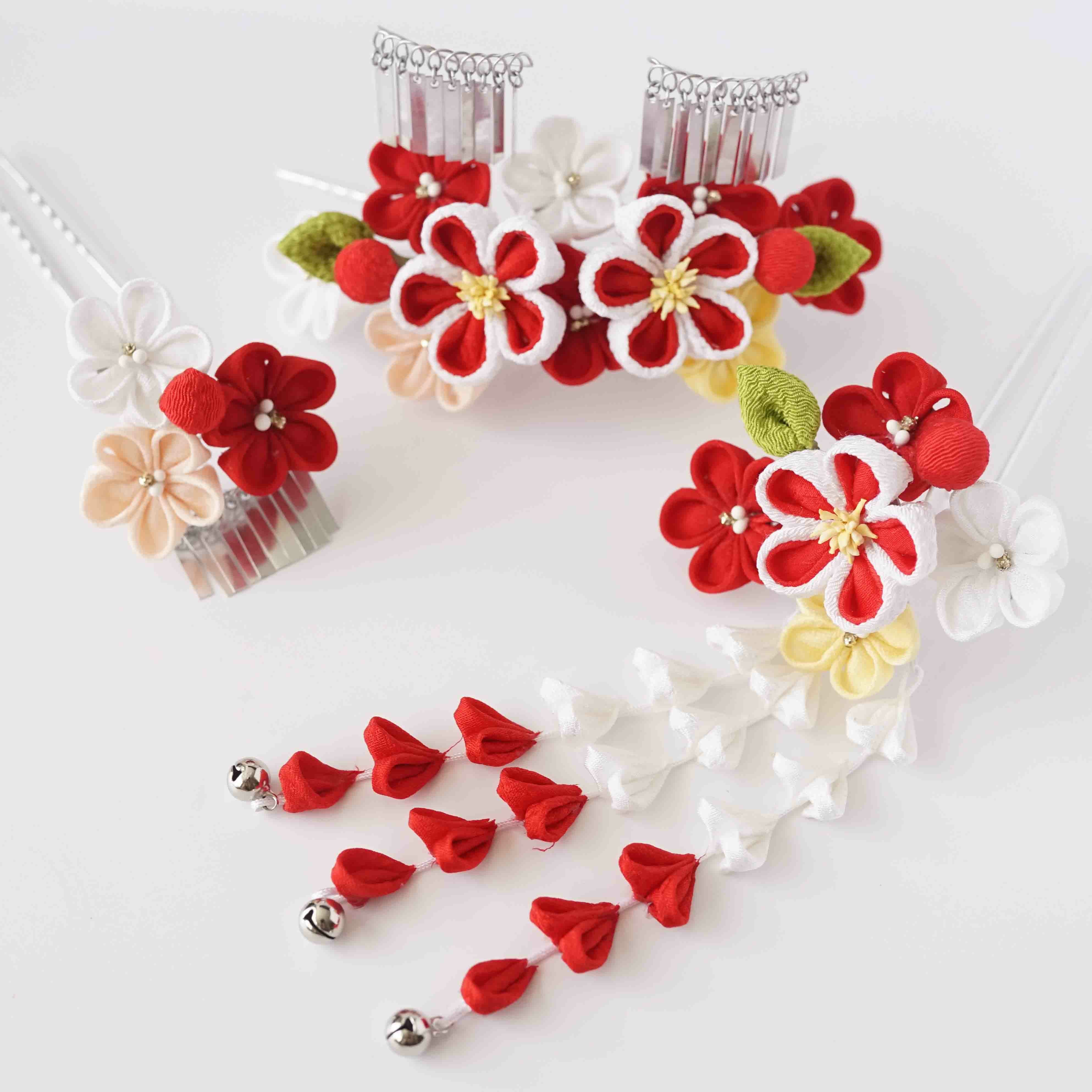 七五三髪飾り 紅白二重梅 勝山三点セット | かづら清老舗オンライン