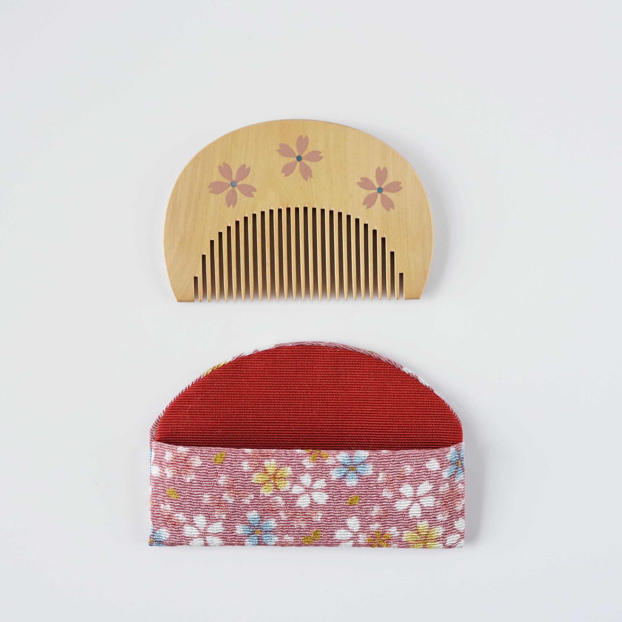つげ櫛 本漆本蒔絵 桜（小桜）ちりめんケース入り 小判 | かづら清老舗