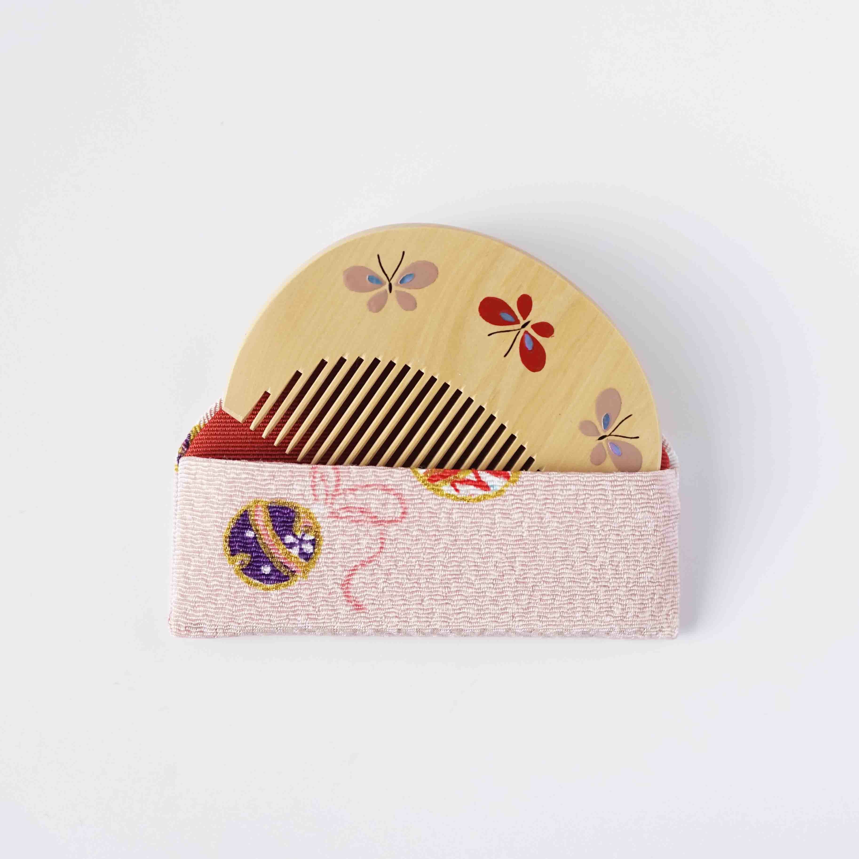 つげ櫛 本漆本蒔絵 蝶 ちりめんケース入り 小判 | かづら清老舗