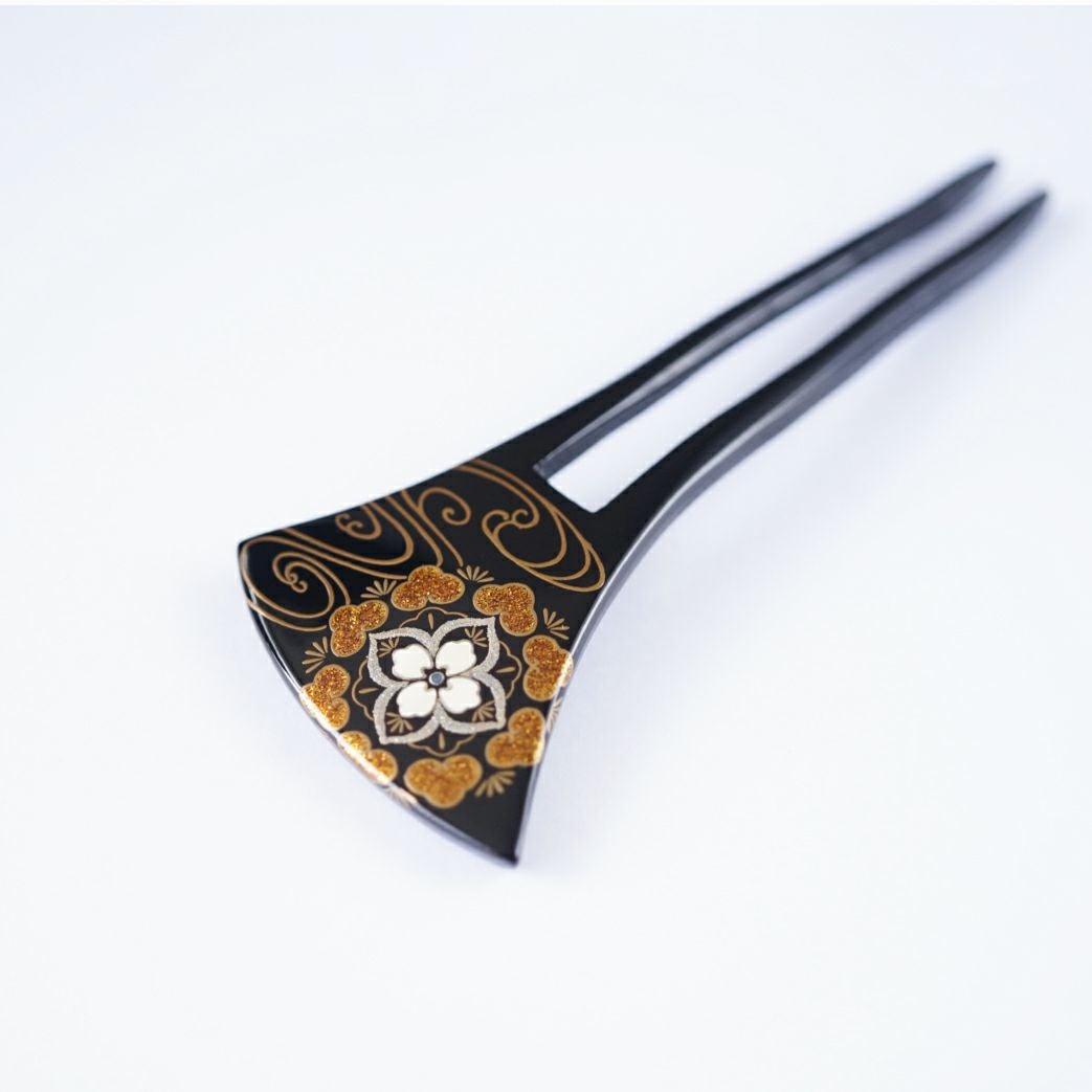 本漆純金蒔絵螺鈿かんざし 銀杏ピン 正倉院文様 | かづら清老舗