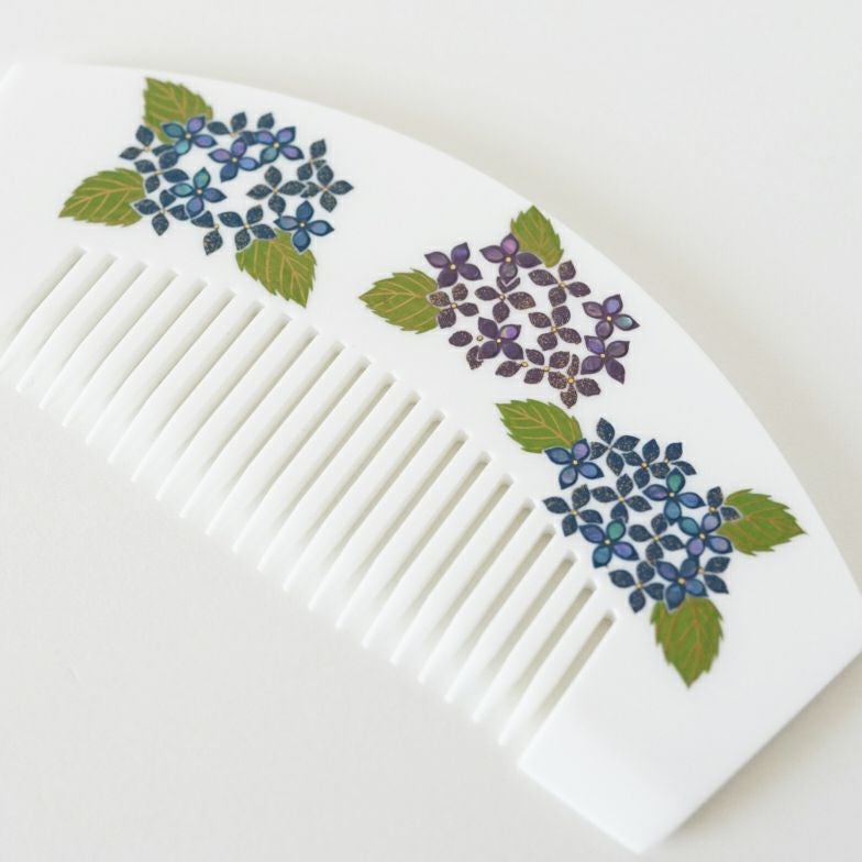 アクリル（白）本蒔絵櫛 紫陽花 | かづら清老舗オンラインショップ
