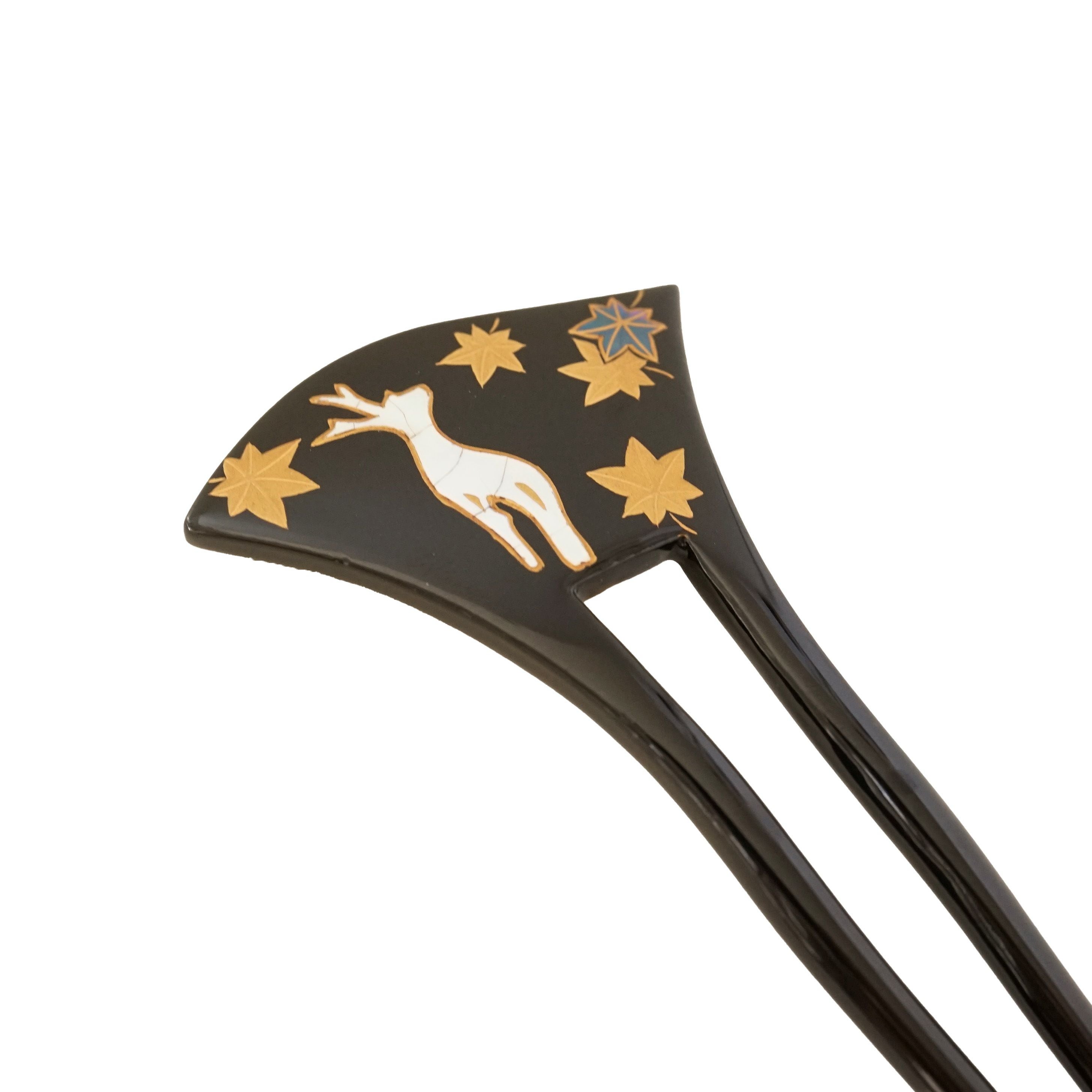 本漆純金蒔絵螺鈿かんざし 銀杏ピン 王朝文様（黒色） | かづら清老舗