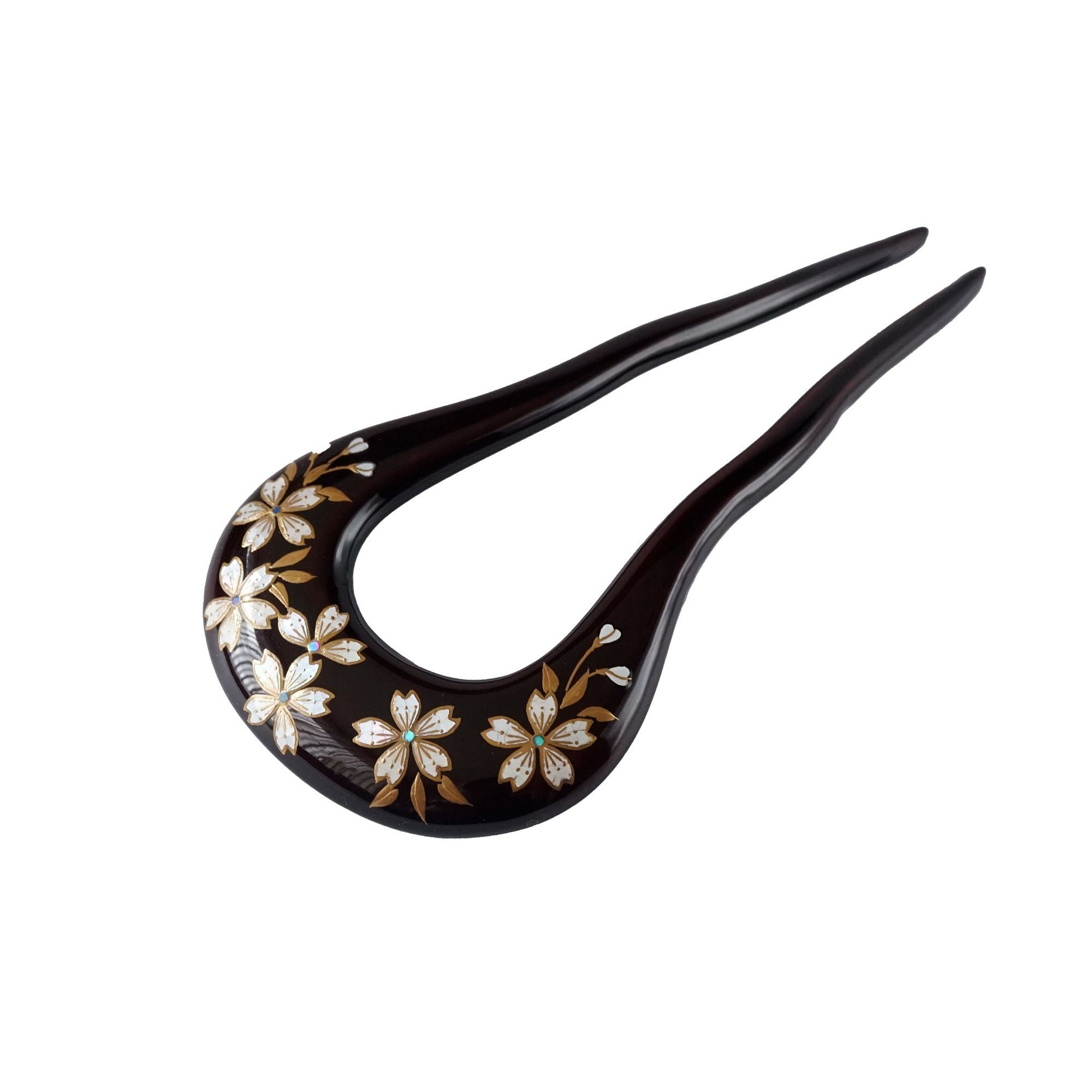 本べっ甲 純金蒔絵螺鈿かんざし 蔦文様（パール付き） | かづら清老舗