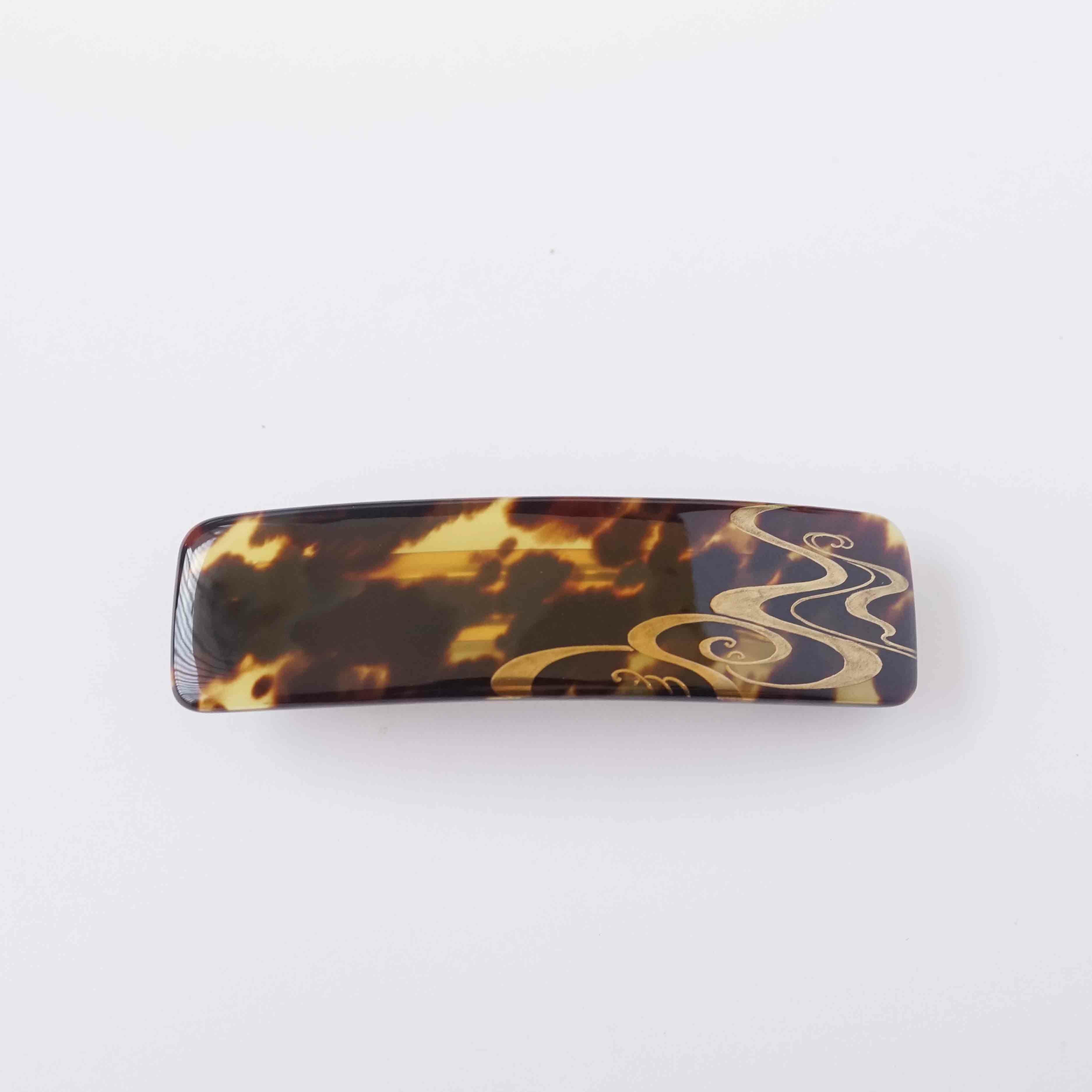 本べっ甲 純金蒔絵螺鈿バレッタ 唐草文様 横長型 | かづら清老舗