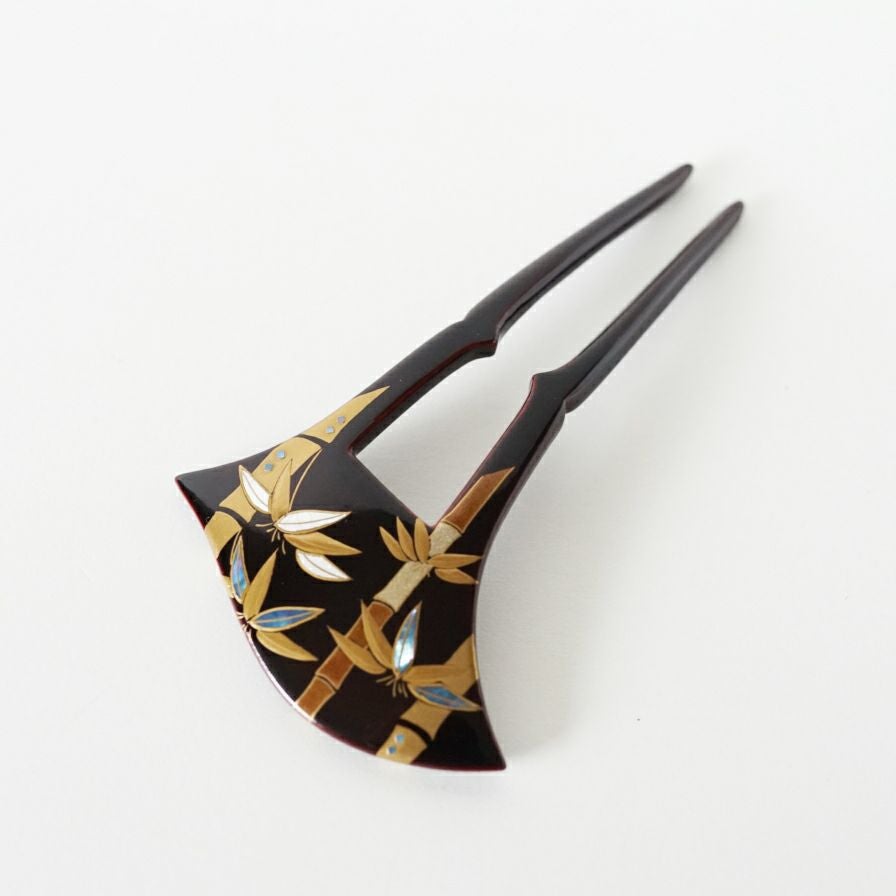 本漆純金蒔絵螺鈿かんざし 波型ピン（中） 竹林文様 | かづら清老舗