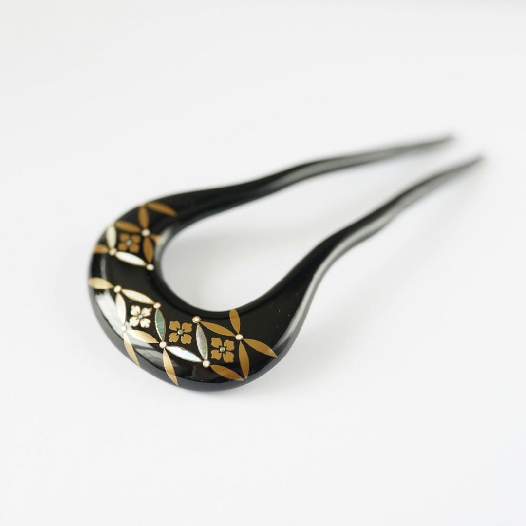 本漆純金蒔絵螺鈿かんざし 輪ピン（中） 王朝文様 | かづら清老舗