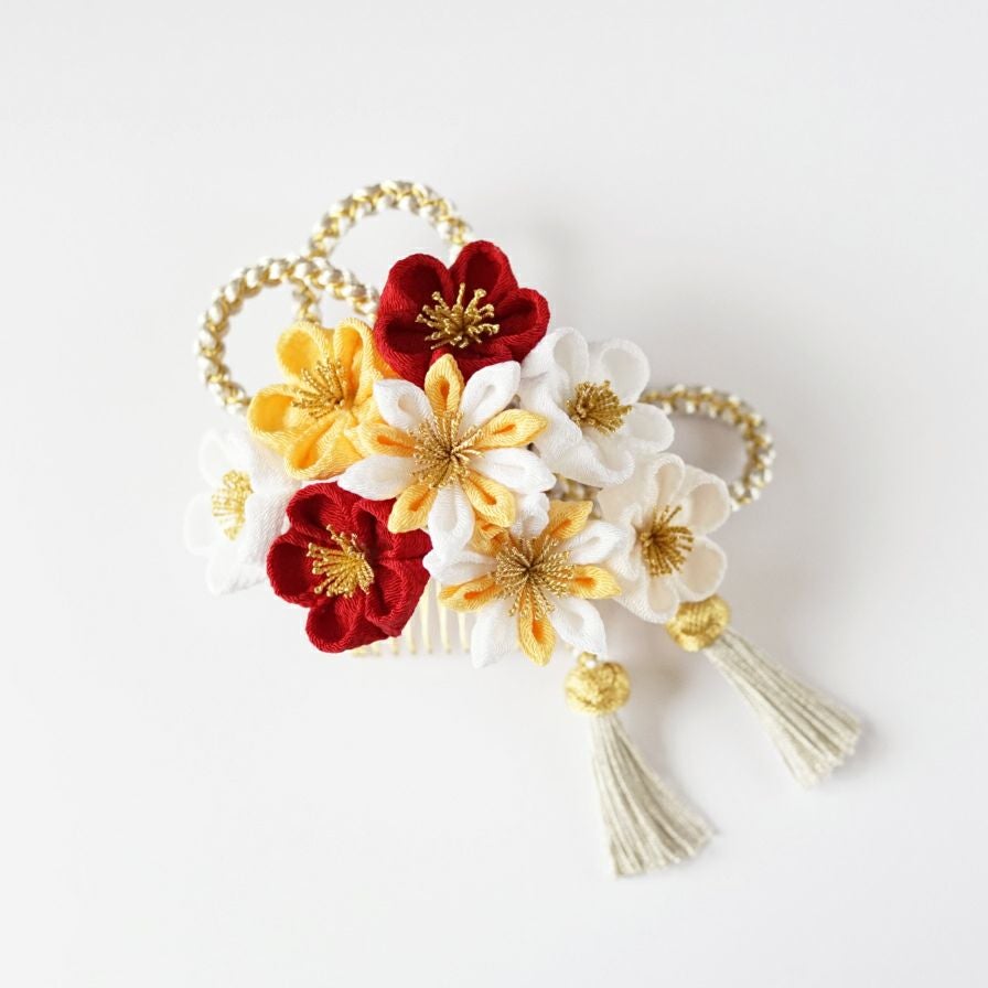 【極美品】おび工房 菊と雪輪 袴 5点セット 洗える♪ 八輪菊梅コーム 銀組紐 | かづら清老舗オンラインショップ