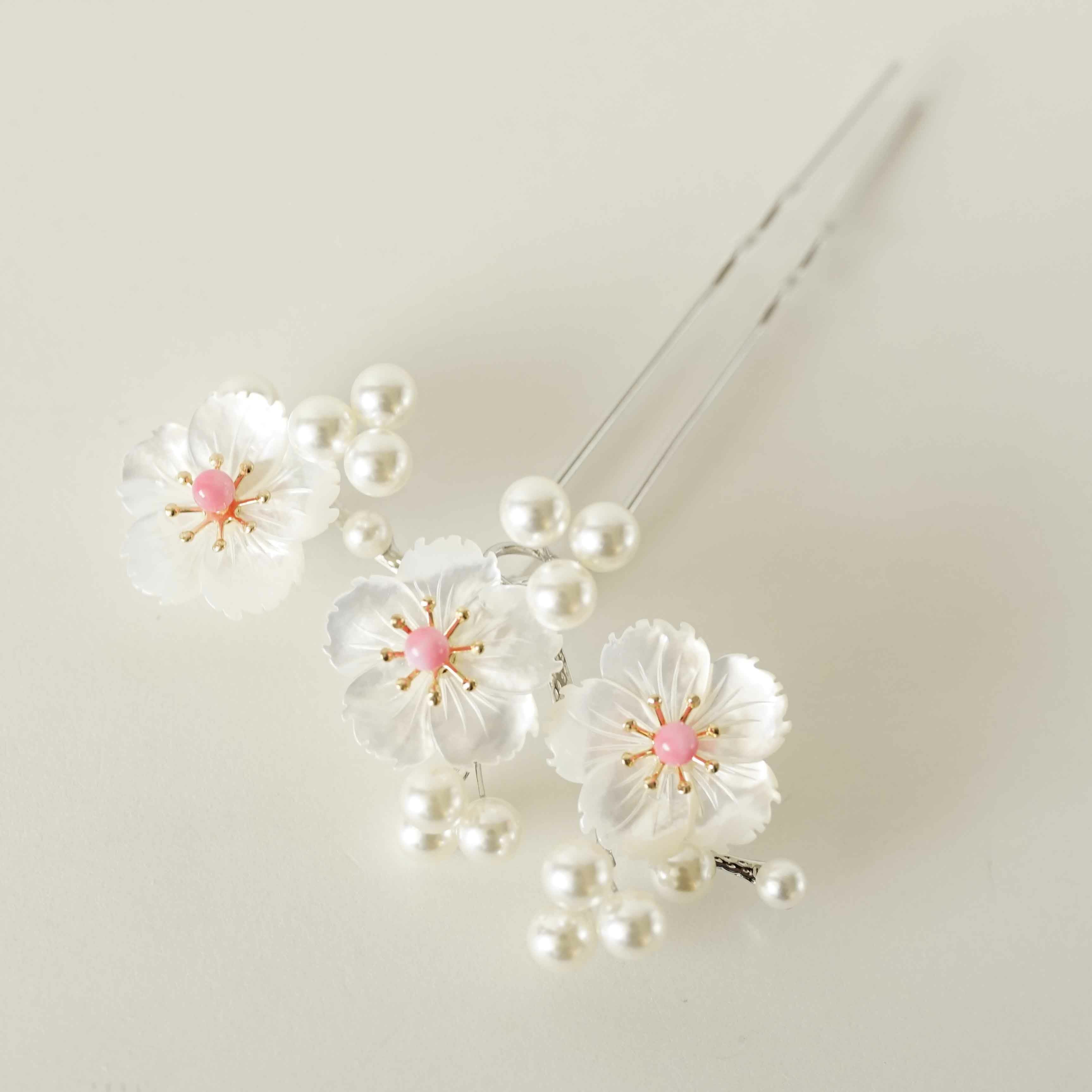 白蝶貝 桜花月かんざし パール | かづら清老舗オンラインショップ