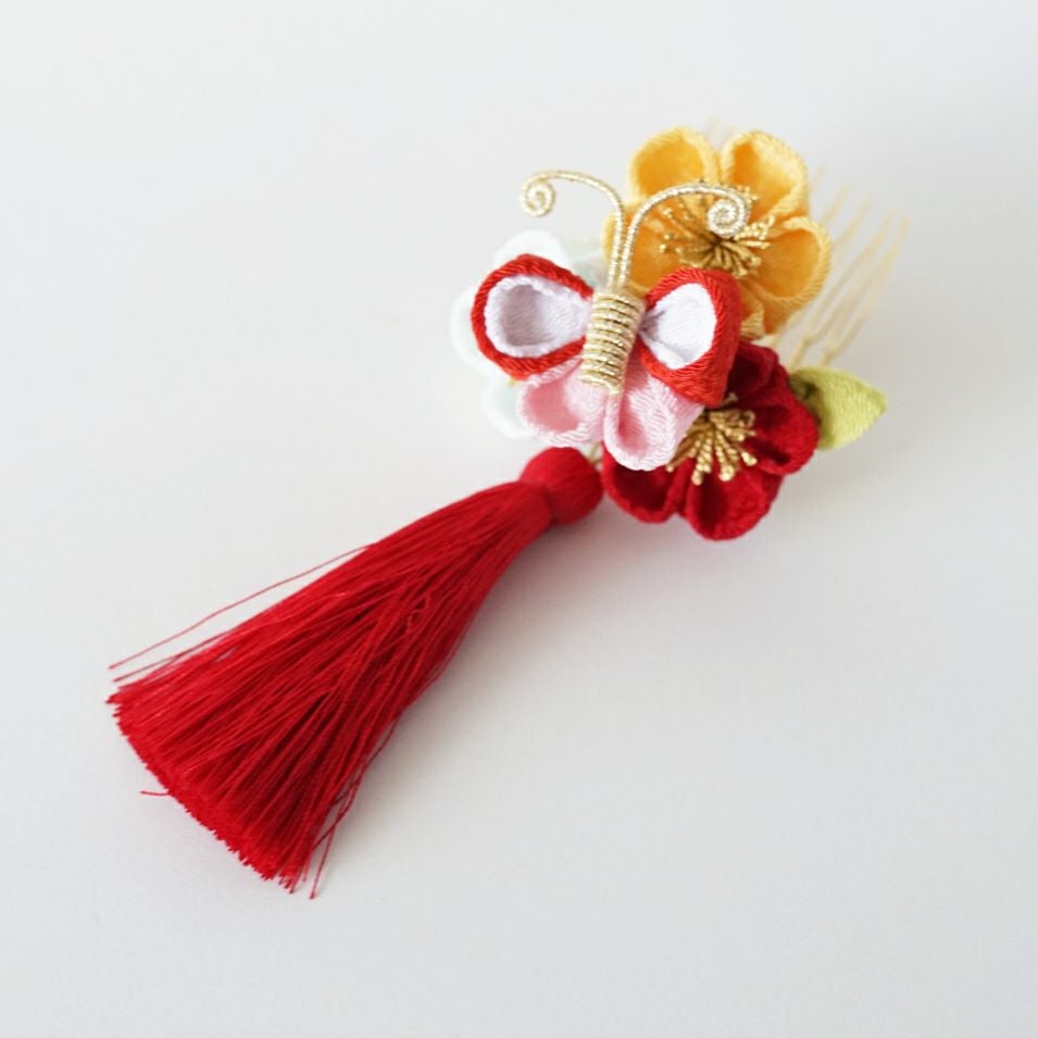 七五三 四輪梅びら付きかんざし（赤・白・ピンク） | かづら清老舗