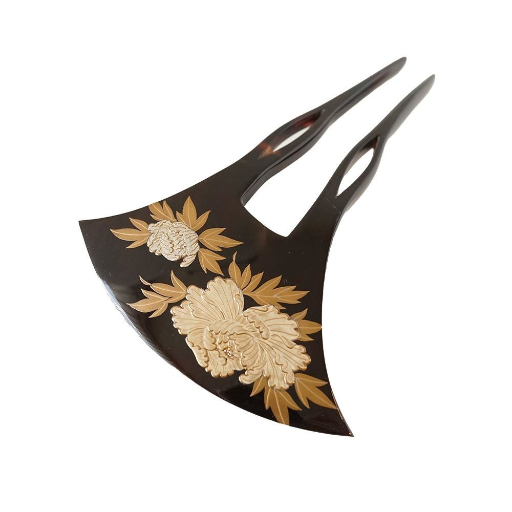 本漆純金蒔絵螺鈿かんざし 波型ピン（中） 貝合わせ文様 | かづら清