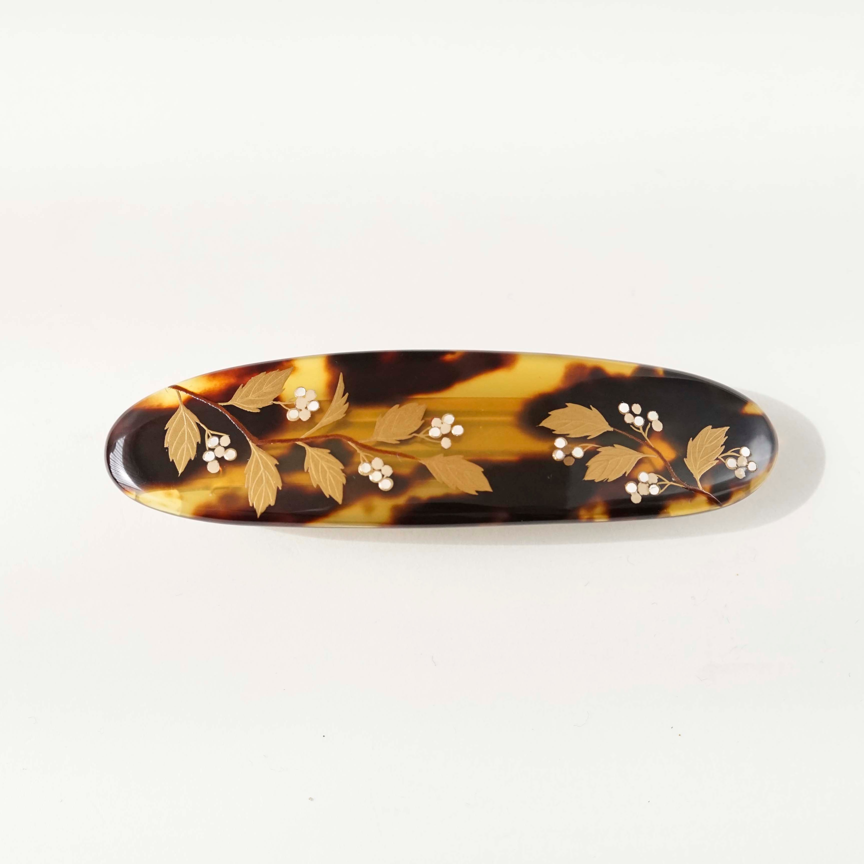 本漆純金蒔絵 バレッタ （ヌーヴォー蔓唐草文様）ハート型 | かづら清