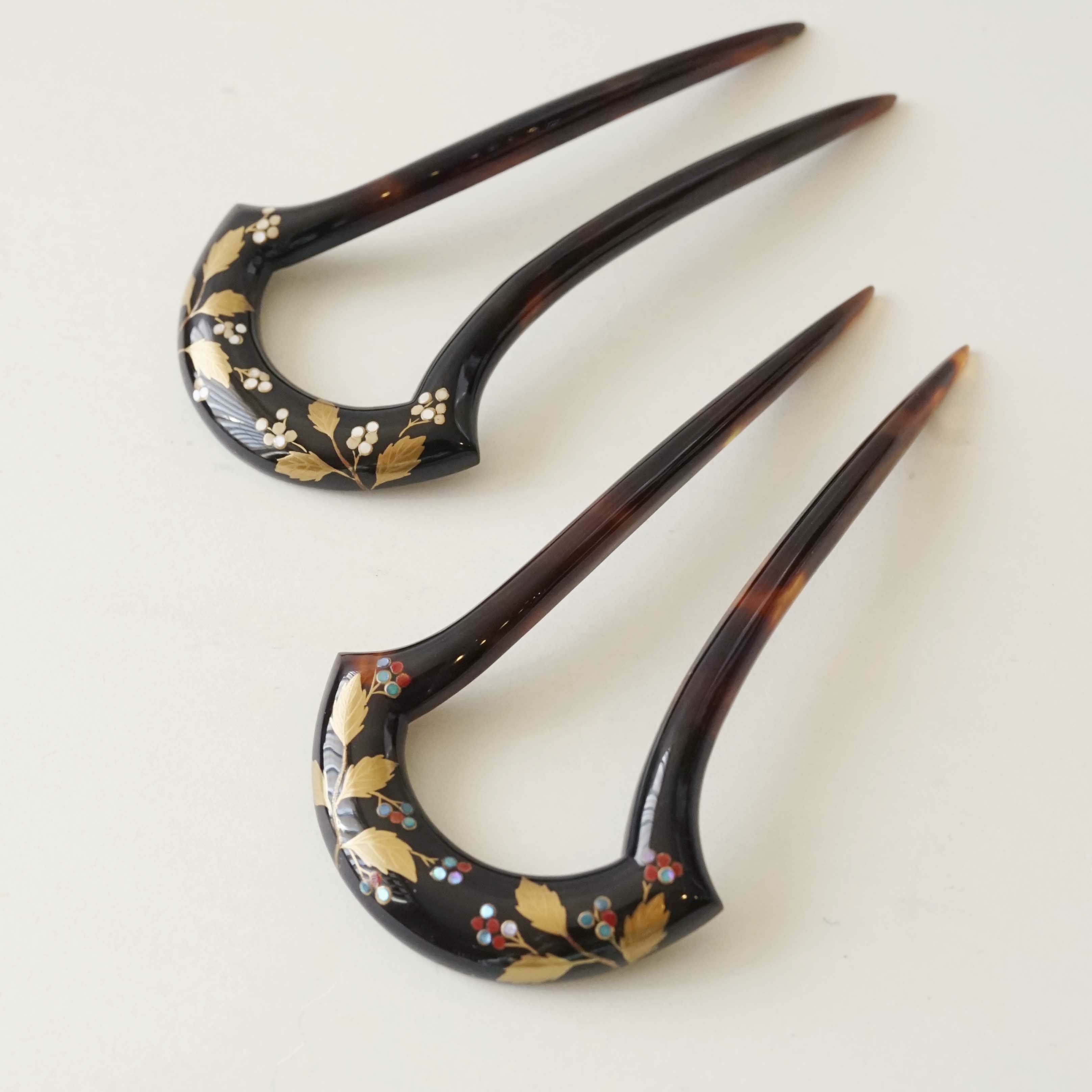 本漆純金蒔絵螺鈿かんざし 櫛・平打ちセット 桜文様 | かづら清老舗