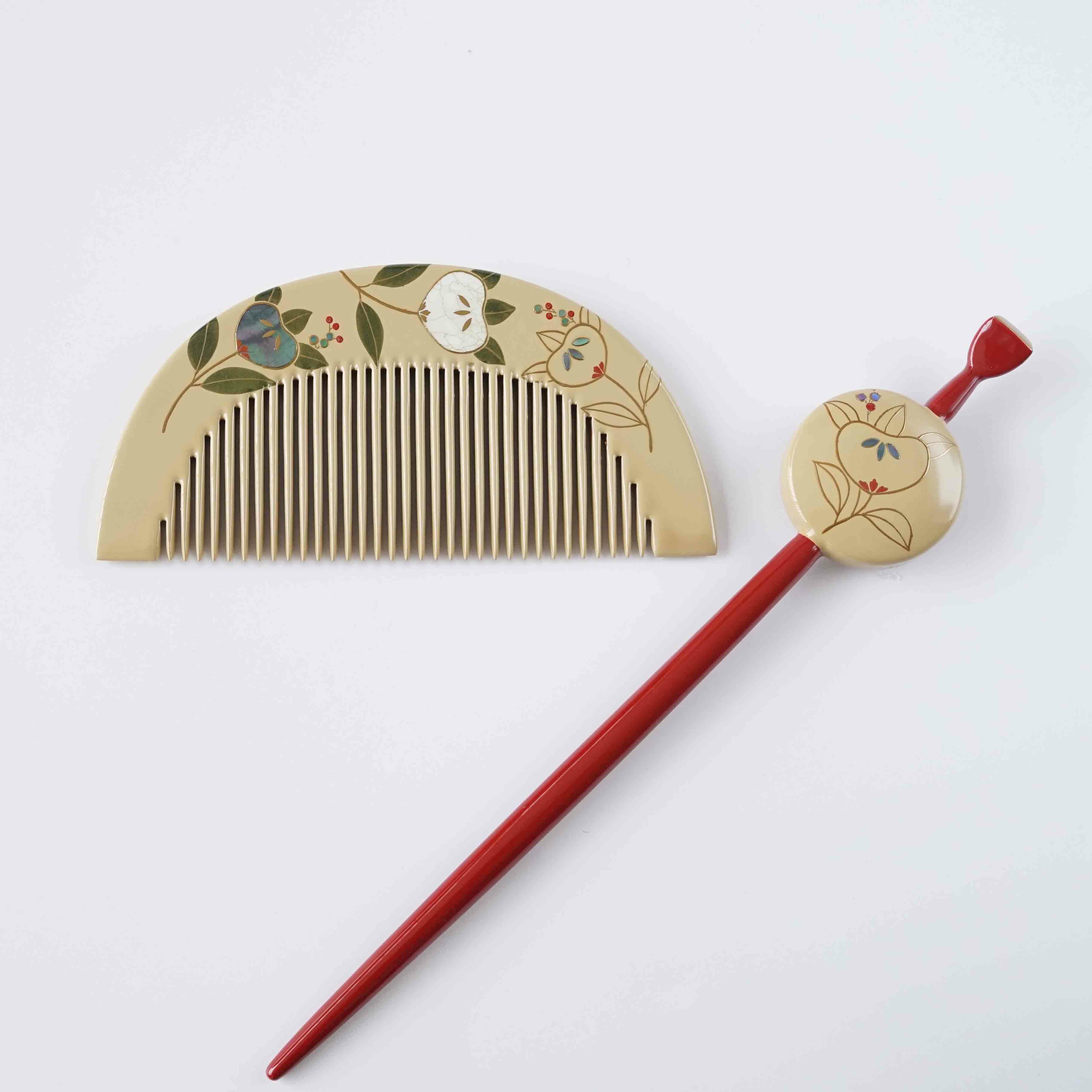 本漆純金蒔絵螺鈿かんざし 櫛・平打ちセット 桜文様 | かづら清老舗