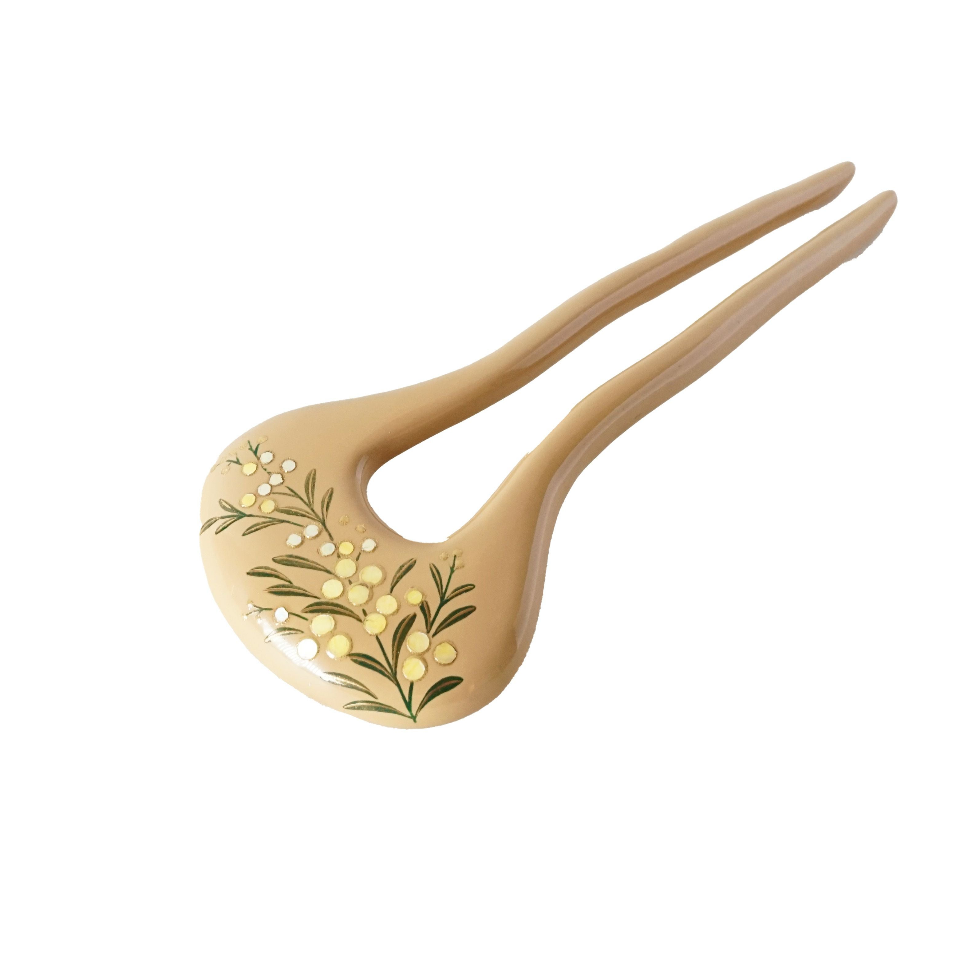 本べっ甲 純金蒔絵螺鈿かんざし 蔦文様（パール付き）バチ型 | かづら