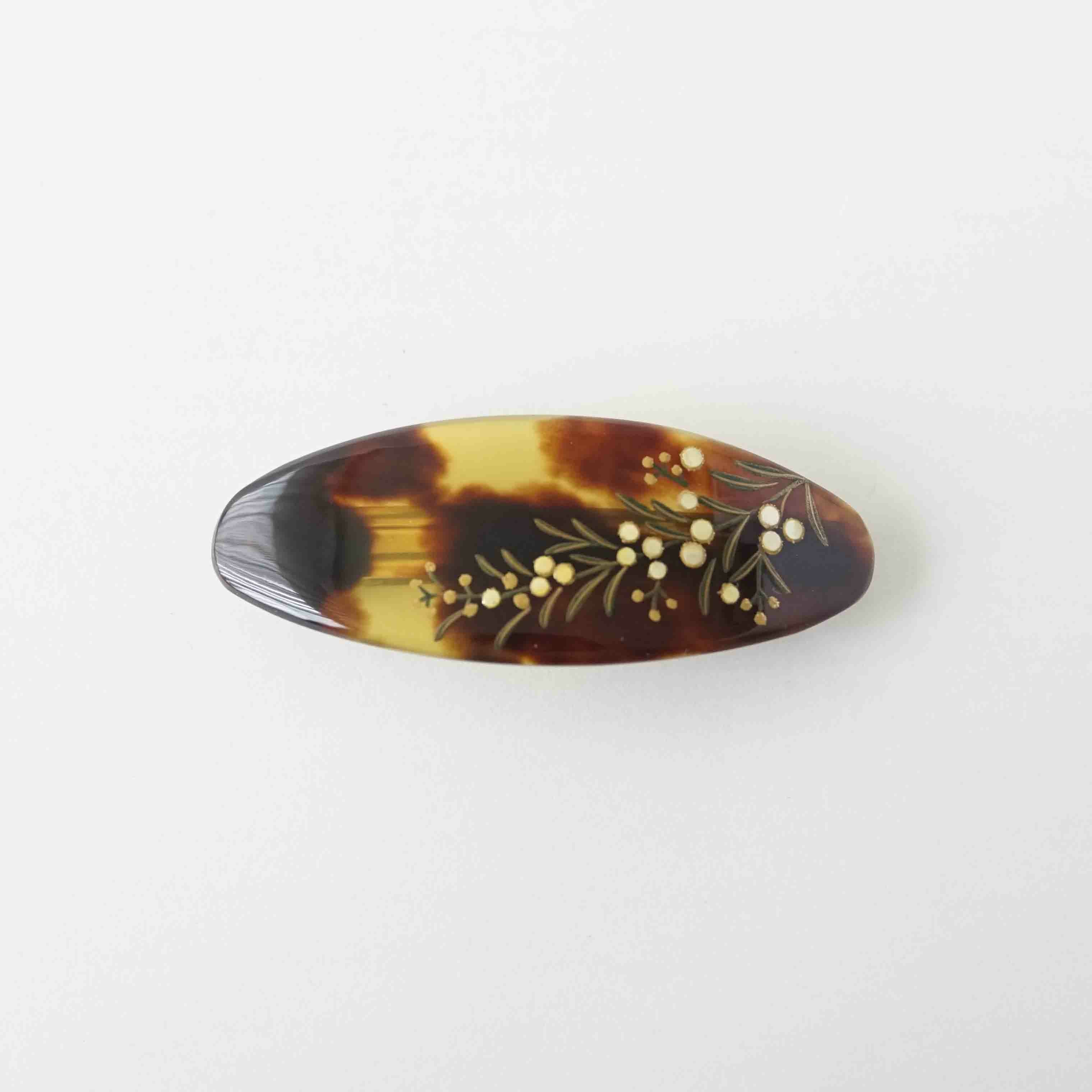 本べっ甲 純金蒔絵螺鈿バレッタ 流水千鳥文様 楕円型 | かづら清老舗