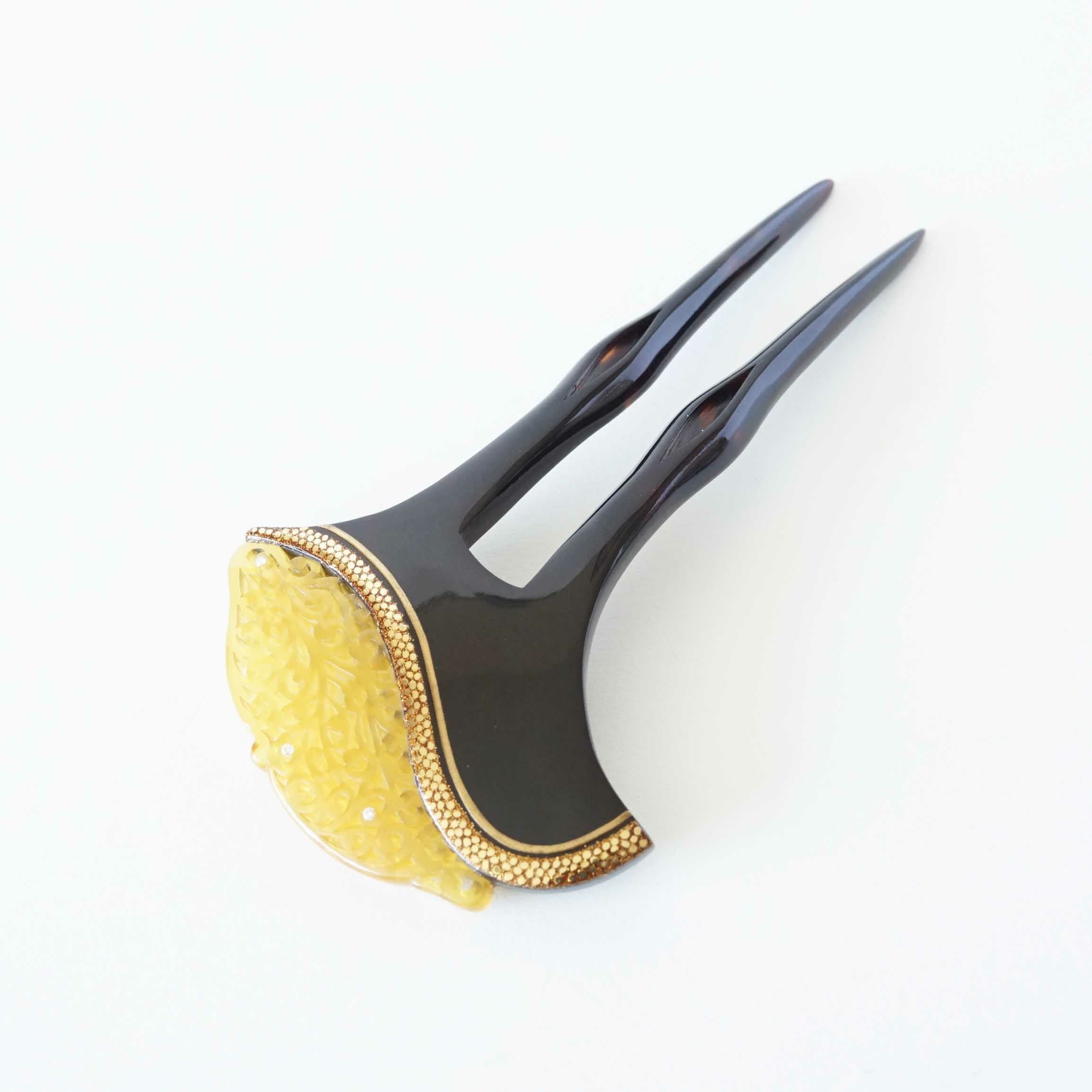 本べっ甲 純金蒔絵螺鈿かんざし 牡丹唐草 | かづら清老舗オンライン