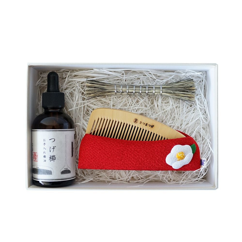 さつまつげ櫛 3寸5分押絵ケース付き お手入れセット | かづら清老舗