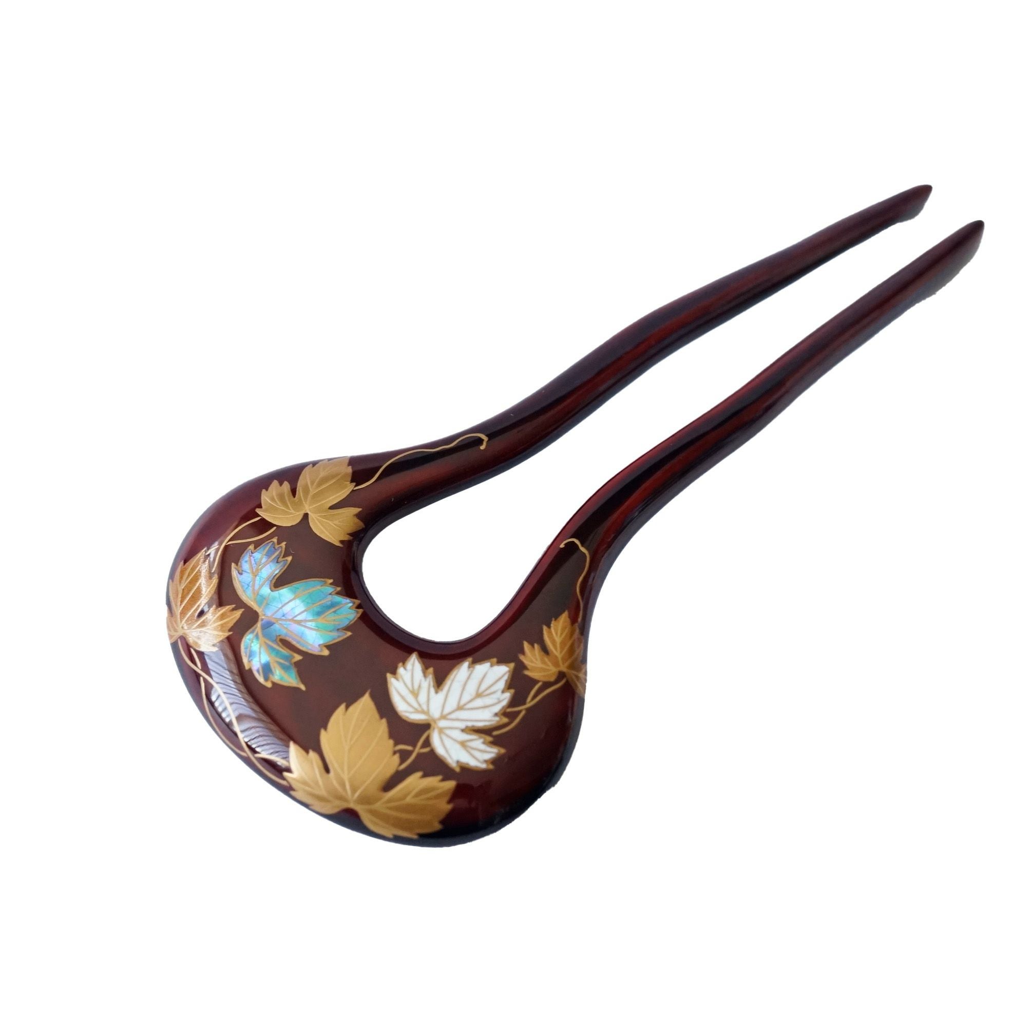 本漆純金蒔絵螺鈿かんざし 幅広輪ピン りすに団栗 | かづら清老舗