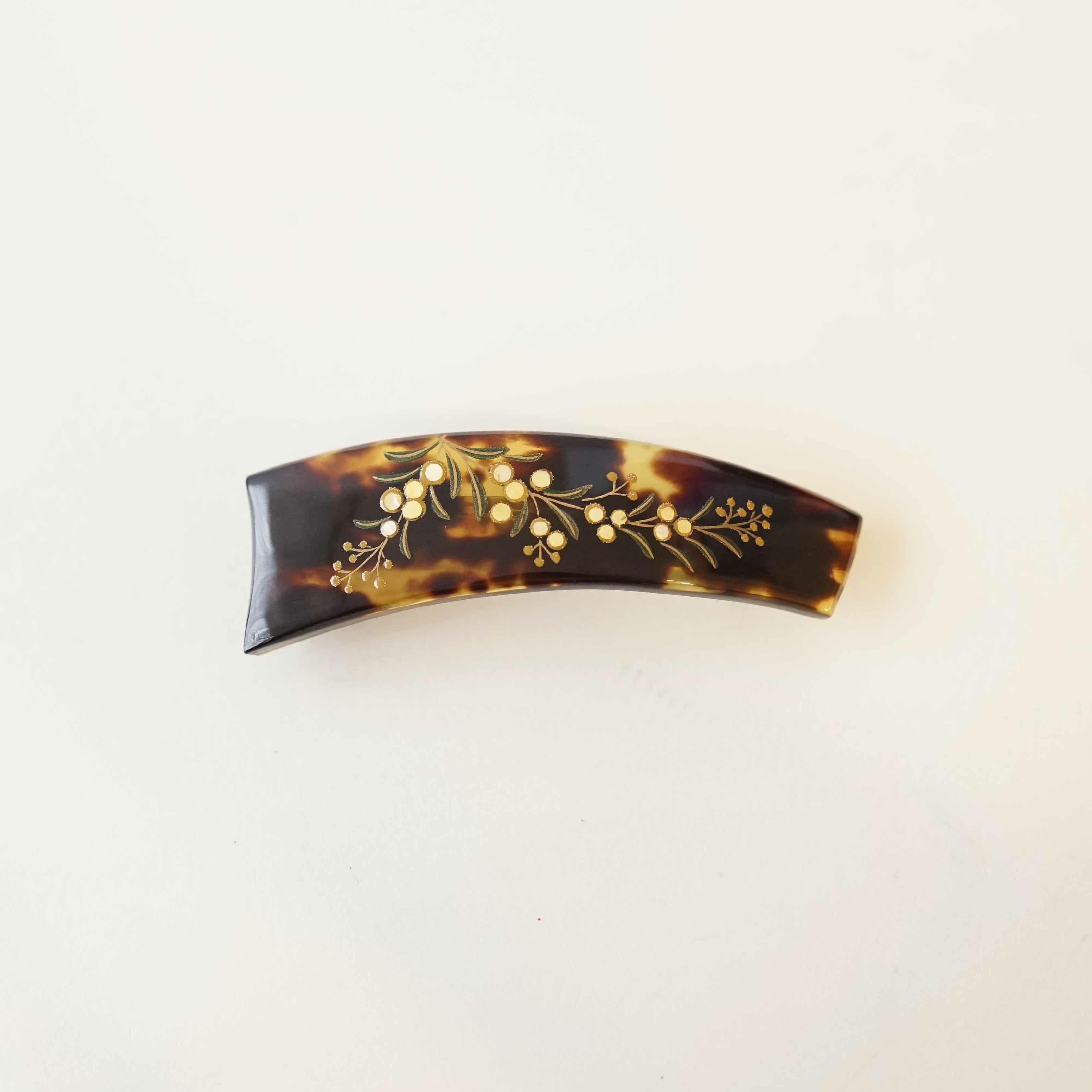 本べっ甲 純金蒔絵螺鈿バレッタ 流水千鳥文様 楕円型 | かづら清老舗