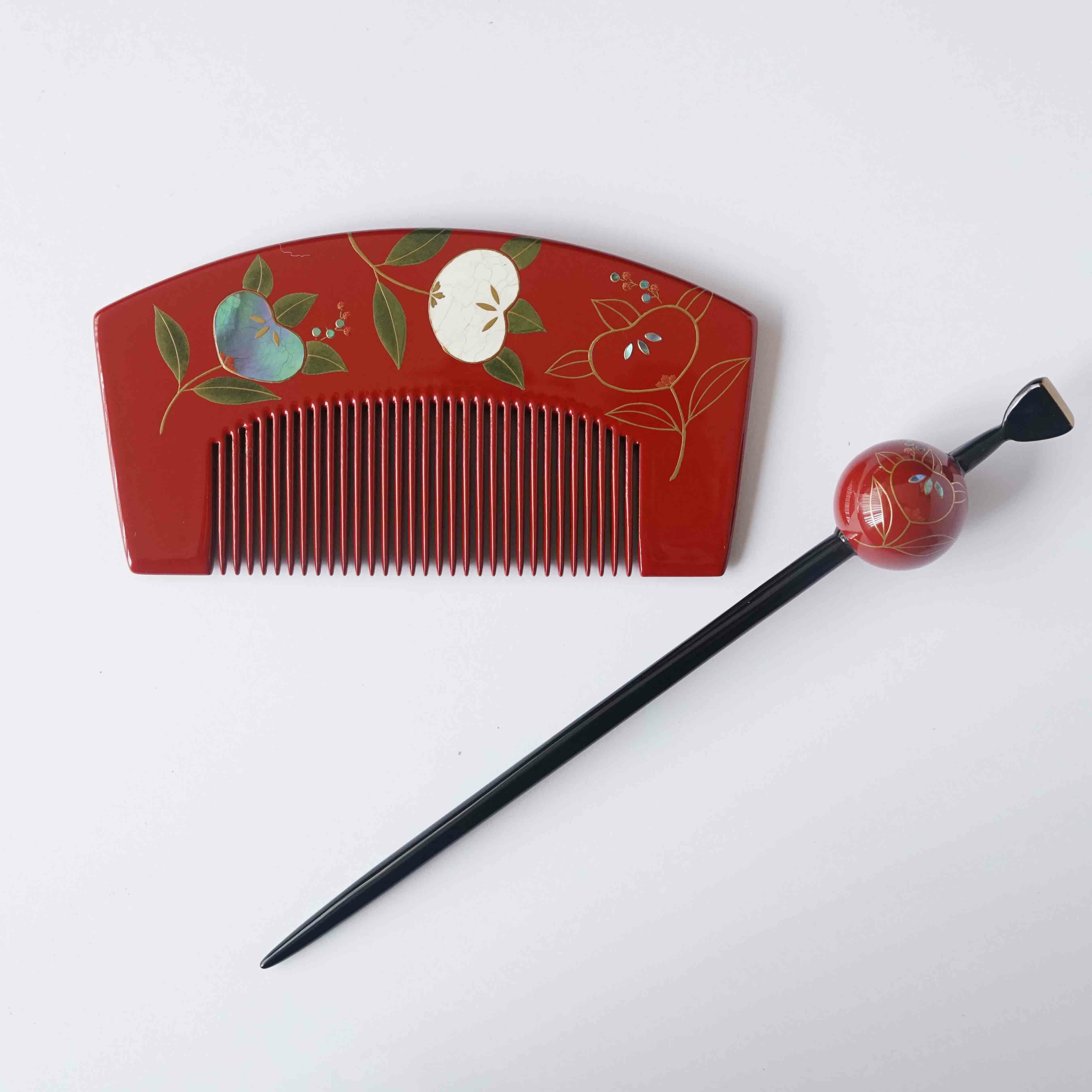 本漆純金蒔絵螺鈿かんざし 櫛・平打ちセット 桜文様 | かづら清老舗