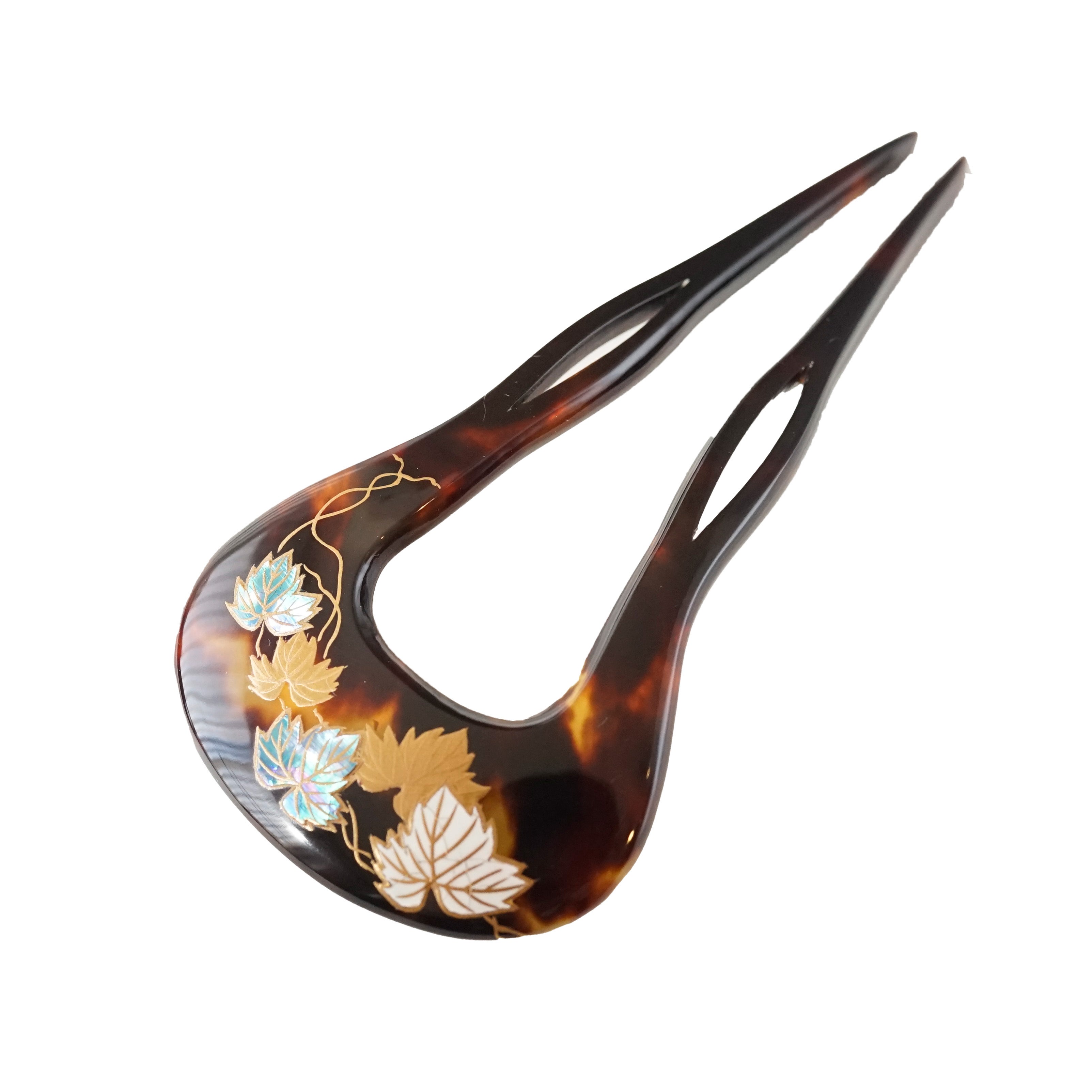 本べっ甲 純金蒔絵螺鈿かんざし モダン蒔絵（透かし彫りダイヤ） 小