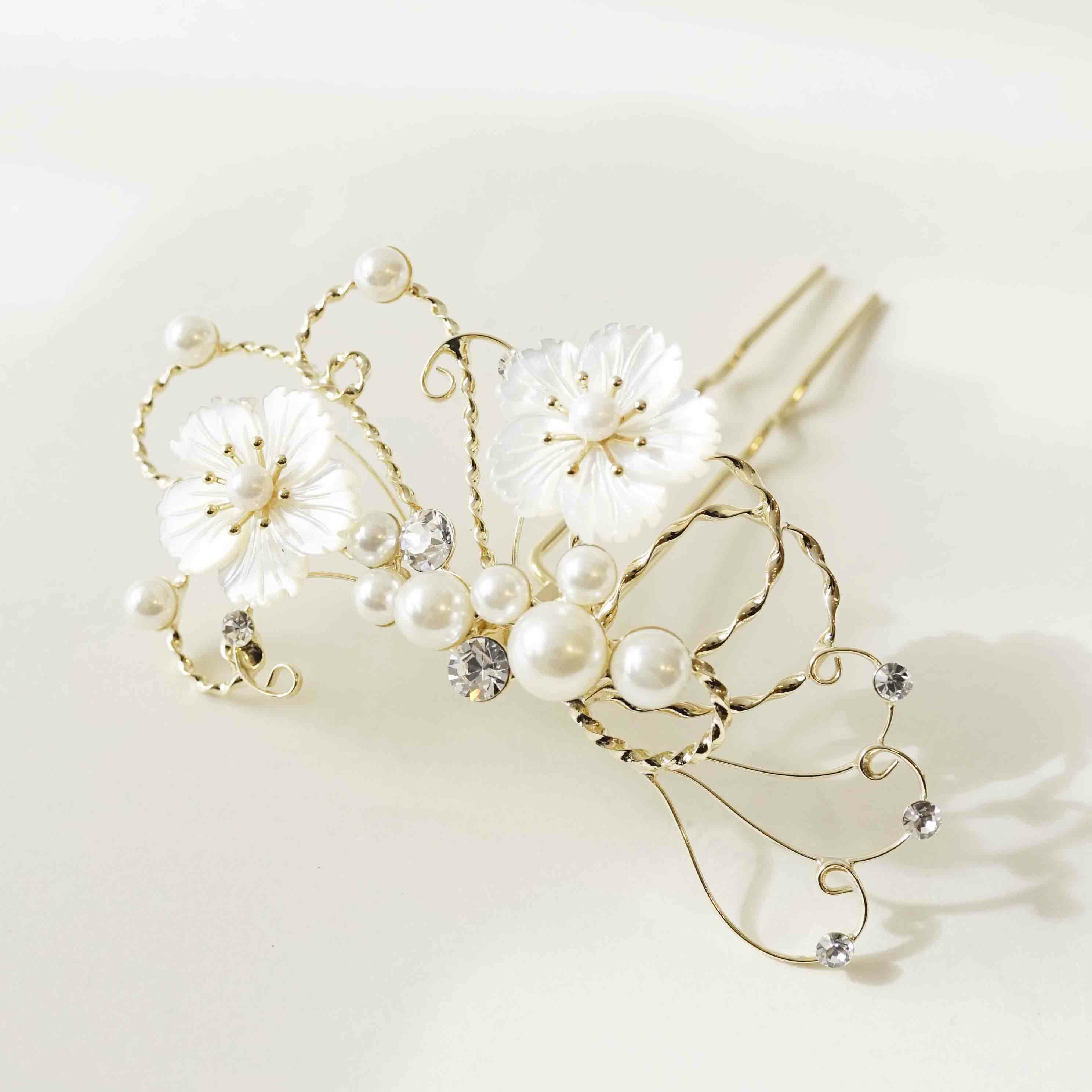 白蝶貝三輪桜 花月かんざし（パール下がり付き） | かづら清老舗